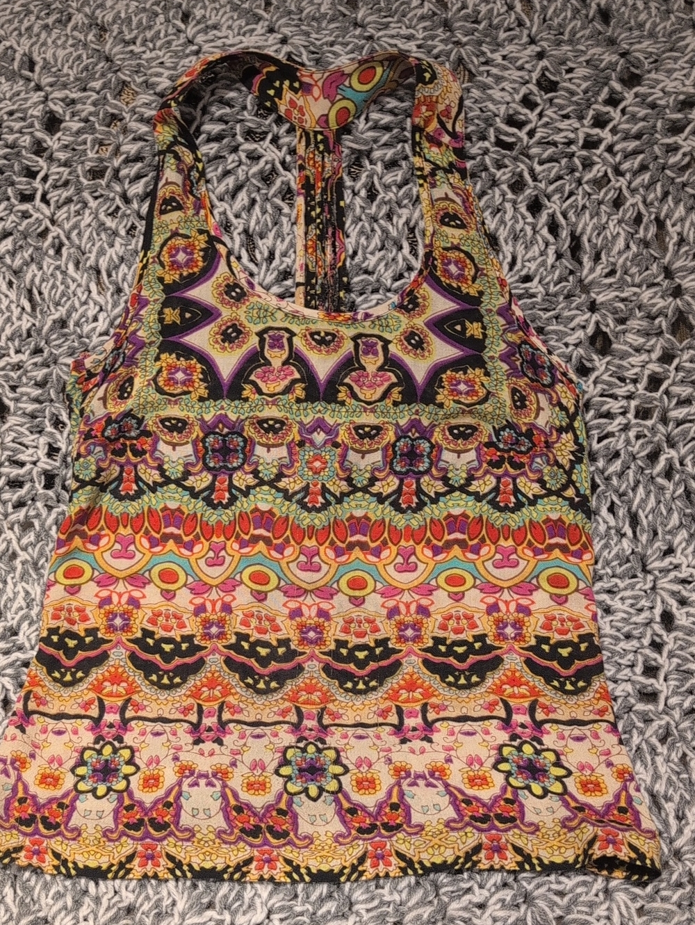 Patrons of Peace Boho Festival Tank Top Small | Psychedelic Print Racerback - Picture 2 of 7